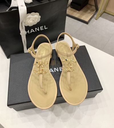 CHANEL SANDALS LAMBSKIN LEATHER WOMEN'S SIZE 35-42 HEEL 1CM - Women US 5= EU 35= 22.5 cm= UK3