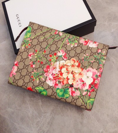 GUCCI GG BLOOMS WRISTLET LARGE CANVAS LEATHER TRIM SIZE 26*6*20CM MASTER QUALITY