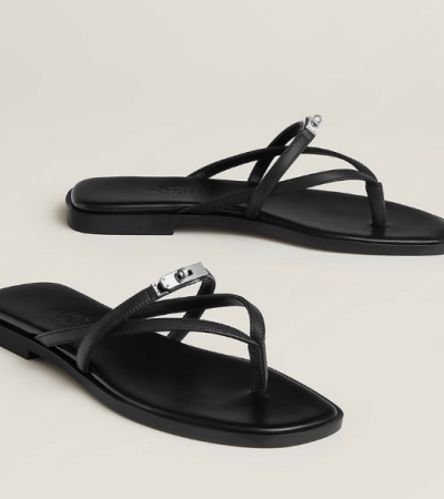  HERMES MISS SANDALS BLACK BOX CALFSKIN LEATHER MASTER QUALITY - 35